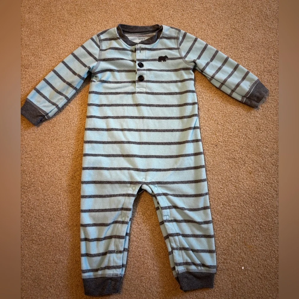 Carter’s Fleece Striped Blue and Gray Kids One Piece Size 18 Months